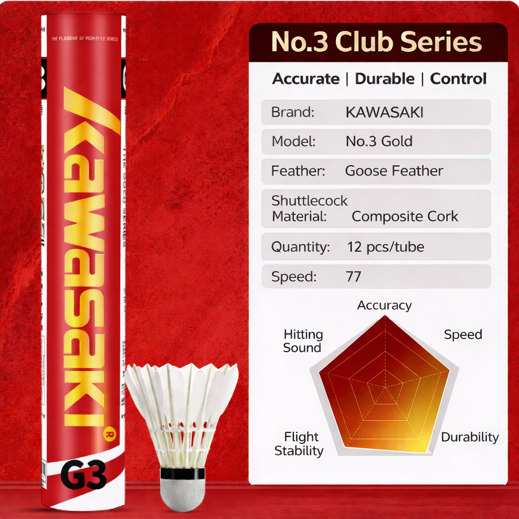 Kawasaki Golden 3 Feather Shuttlecocks (Speed 77)