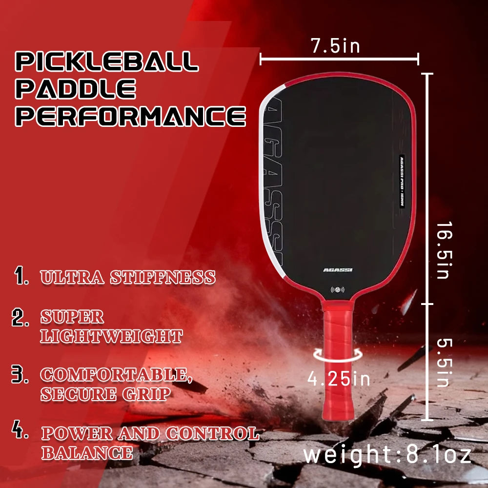 Agassi Pro IV Pickleball Paddle - 16mm Core T700 Carbon Fibre