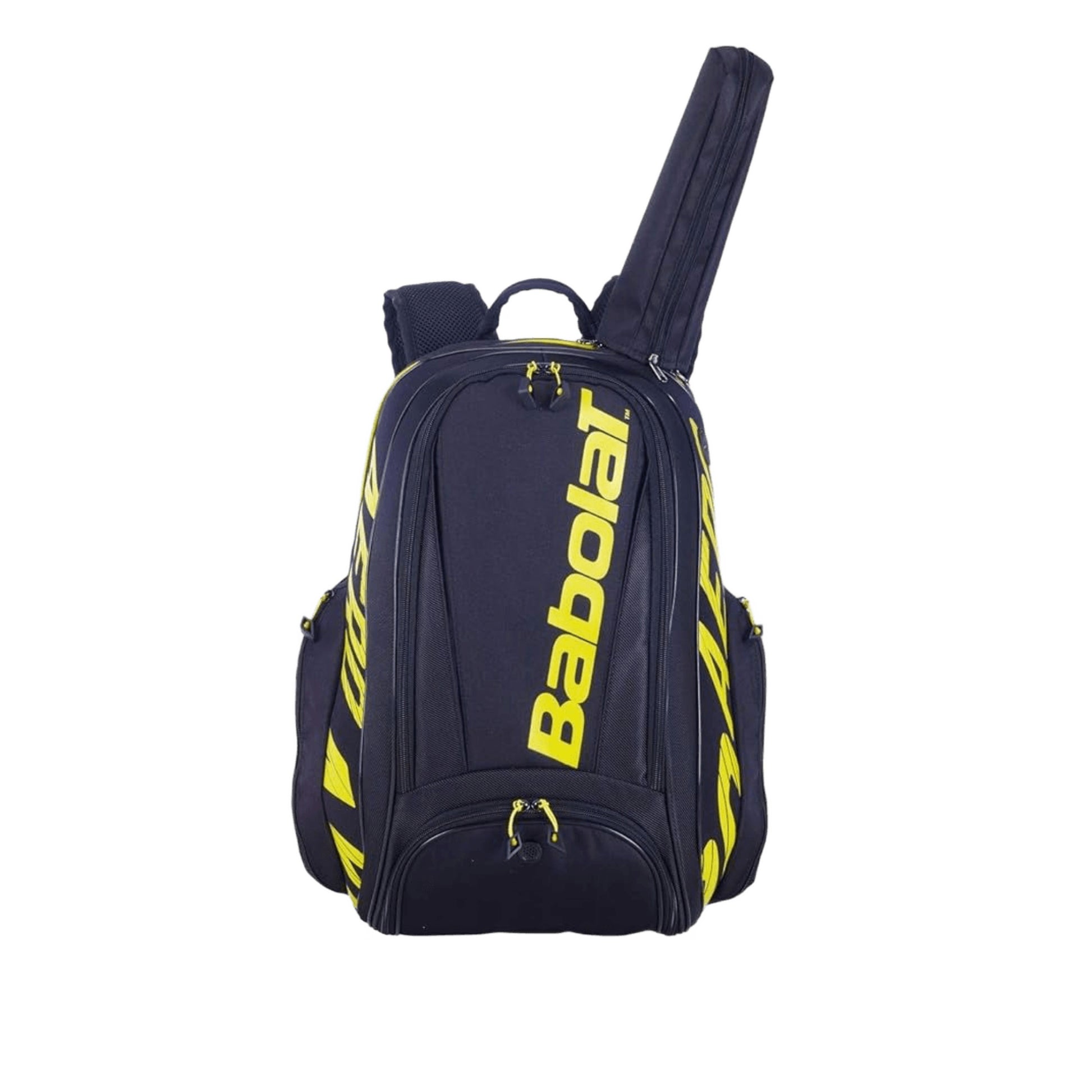 Babolat Pure Aero 2R Backpack (Black/Yellow) — front view on white background