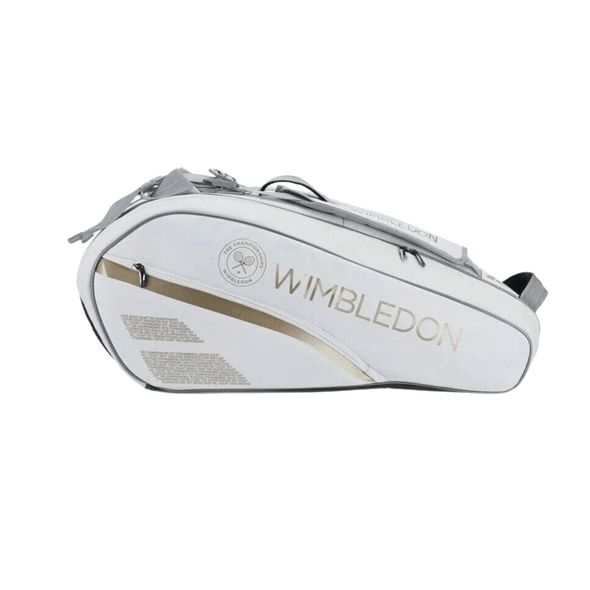 Babolat Wimbledon x6 Racket Bag (White/Gold) — front view on white background