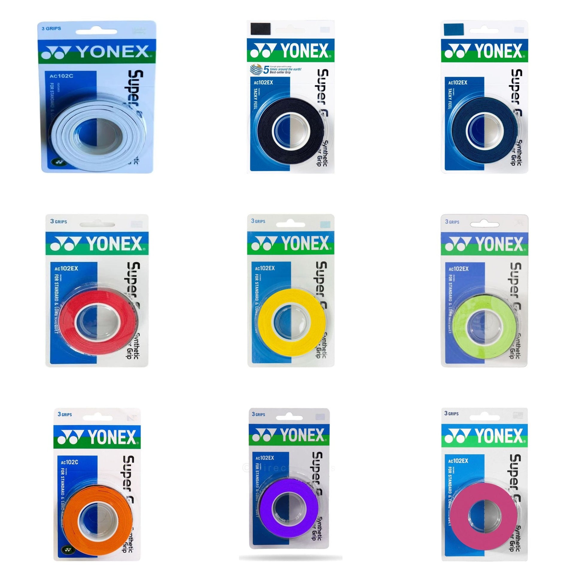Yonex Super Grap AC102C overgrip 3-pack colour range