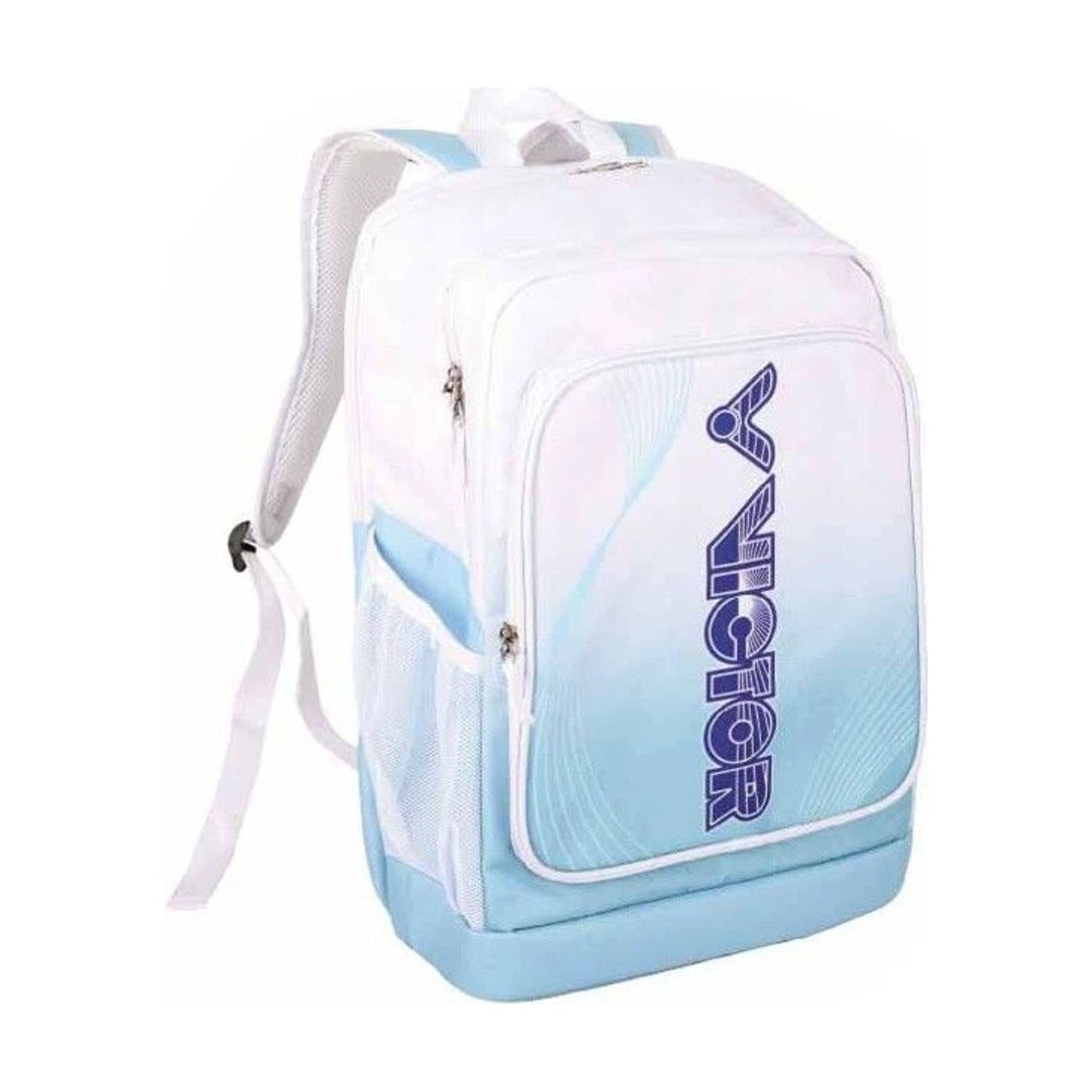 Victor BR2003 badminton backpack in White Breeze Blue (white and sky blue), front view