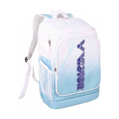 Victor BR2003 badminton backpack in White Breeze Blue (white and sky blue), front view
